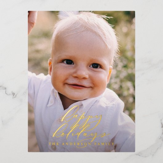 写真モダンミニマルのクリスマスエレガント脚本 箔シーズンポストカード (正面)