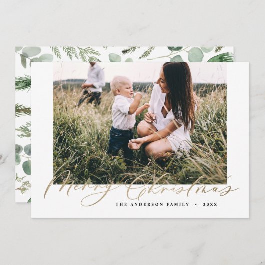 写真モダンミニマルのクリスマスエレガント金ゴールド シーズンカード (正面/裏面)