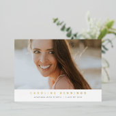 写真モダンミニマルの卒業金ゴールド 箔招待状 (立ち正面)