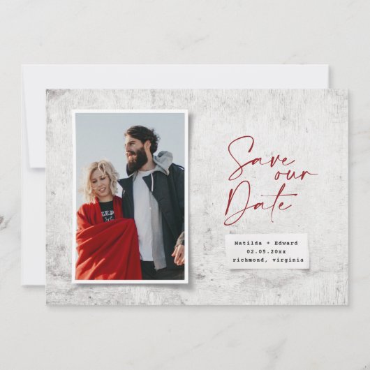 写真モダンミニマルの結婚式は日付を保存する (裏面)