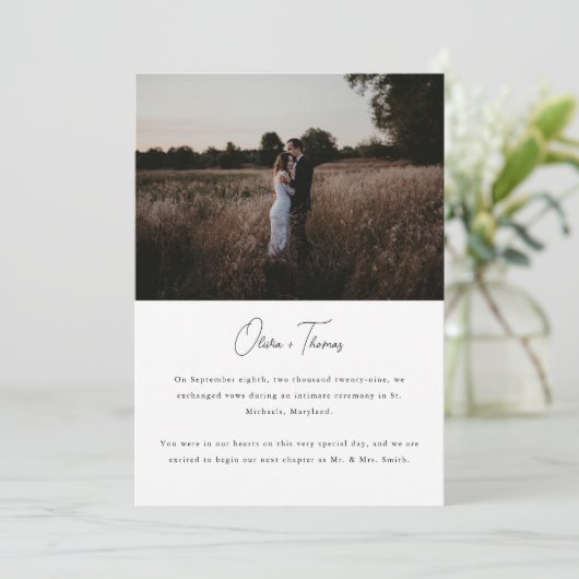 写真モダンミニマルの結婚飛躍 案内状 (スタンド正面)