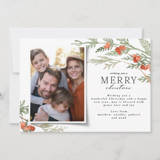 写真モダンミニマルクリスマスエレガントユーカリ シーズンカード (正面)