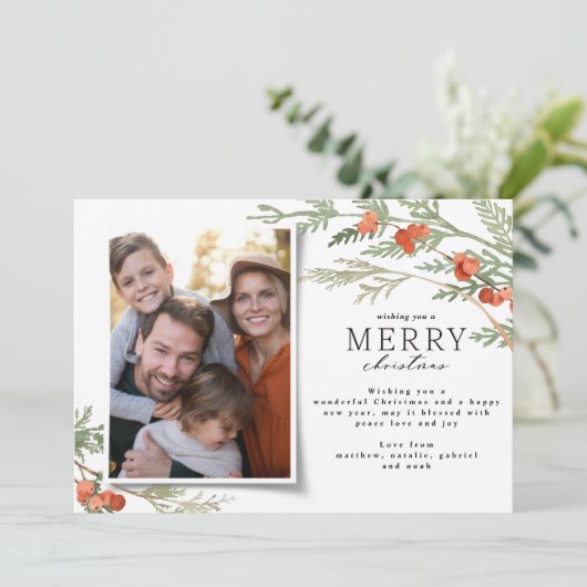 写真モダンミニマルクリスマスエレガントユーカリ シーズンカード (スタンド正面)