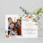 写真モダンミニマルクリスマスエレガントユーカリ 箔シーズンカード (立ち正面)