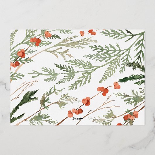 写真モダンミニマルクリスマスエレガントユーカリ 箔シーズンカード (裏面)