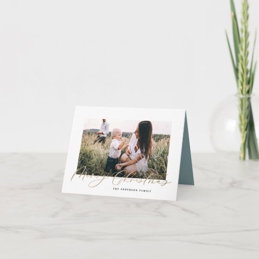 写真モダンミニマルクリスマスエレガント脚本の青 シーズンカード (正面)