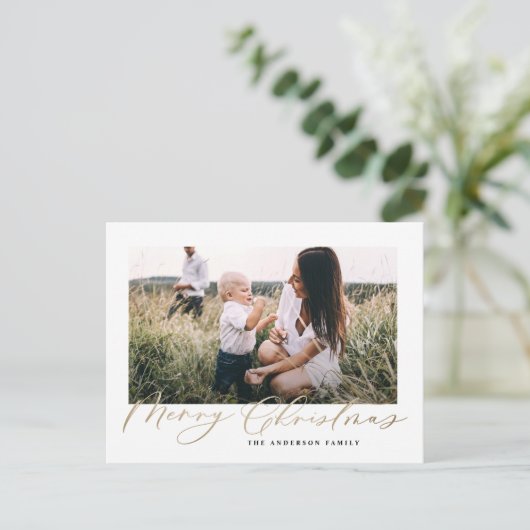 写真モダンミニマルクリスマスエレガント脚本Holi シーズンポストカード (スタンド正面)