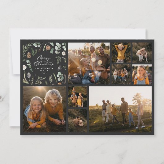 写真モダンミニマルコラージュ黒クリスマス シーズンカード (正面)