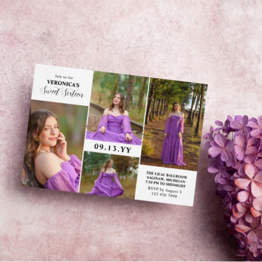 写真モダンミニマルコラージュSweet sixteen 招待状