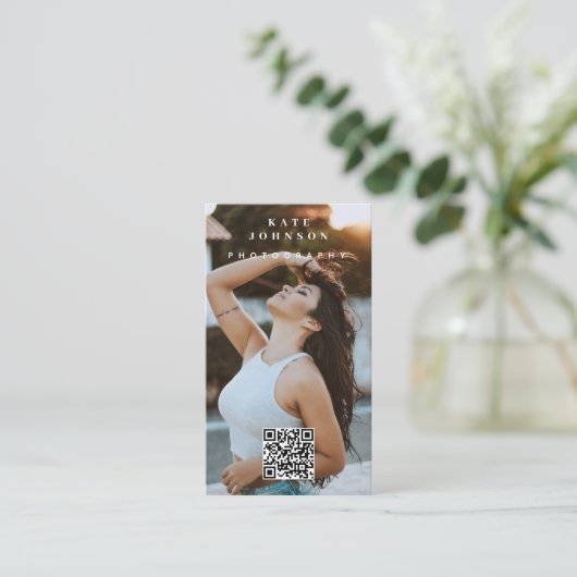 写真モダンミニマルシンプル写真QRコード 名刺 (スタンド正面)