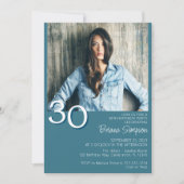 写真モダンミニマルティール（緑がかった色）30th Birthday 招待状 (正面)