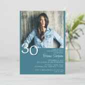 写真モダンミニマルティール（緑がかった色）30th Birthday 招待状 (スタンド正面)