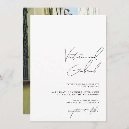 写真モダンミニマル付き結婚式招待状 招待状 (正面/裏面)