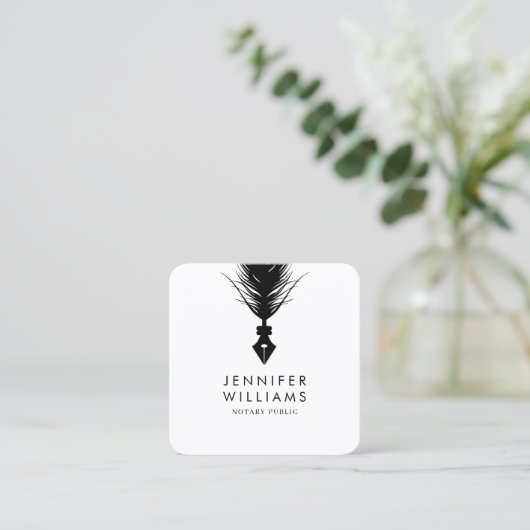 写真モダンミニマル公証人クイルの羽毛 スクエア名刺 (スタンド正面)
