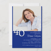 写真モダンミニマル王室のリストブルー40歳の誕生日 招待状 (正面)