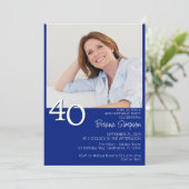 写真モダンミニマル王室のリストブルー40歳の誕生日 招待状 (スタンド正面)