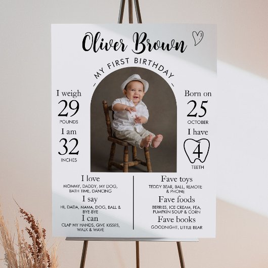 写真モダンミニマル第1誕生日マイルストーンのサイン ポスター
