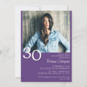 写真モダンミニマル紫30歳の誕生日 招待状 (正面)