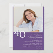 写真モダンミニマル紫40歳の誕生日 招待状 (正面)