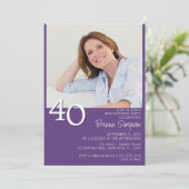 写真モダンミニマル紫40歳の誕生日 招待状 (スタンド正面)