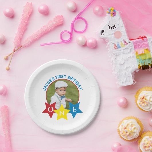 写真モダンミニマル1歳の誕生日 ペーパープレート (パーティー)