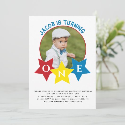 写真モダンミニマル1歳の誕生日 招待状 (スタンド正面)