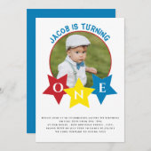 写真モダンミニマル1歳の誕生日 招待状 (正面/裏面)