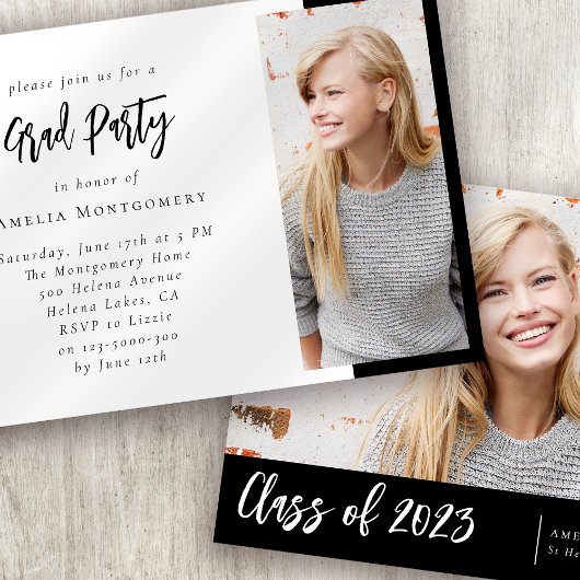 写真モダンミニマル2回卒業パーティー 招待状