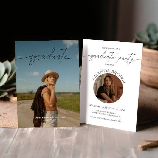 写真モダンミニマル2回卒業パーティー 招待状