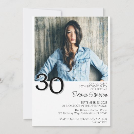 写真モダンミニマル30歳の誕生日 招待状 (正面)