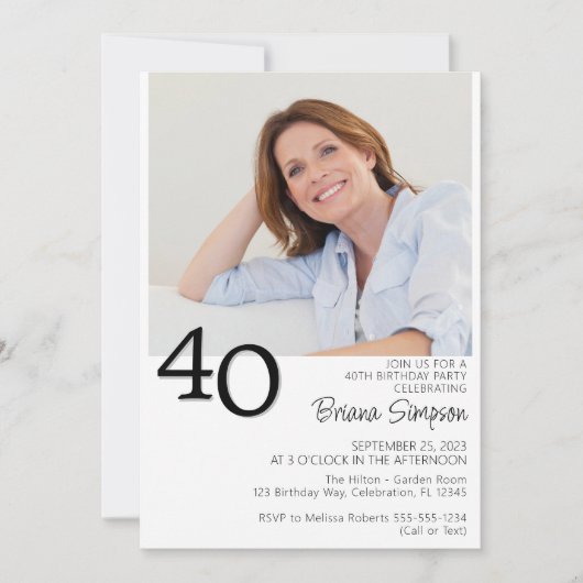 写真モダンミニマル40歳の誕生日 招待状 (正面)