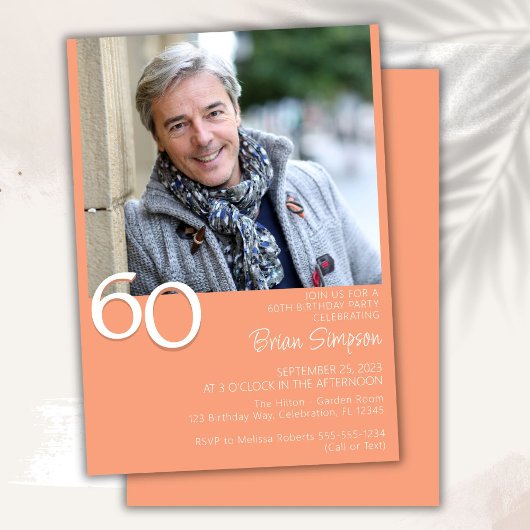 写真モダンミニマルPeah 60誕生日 招待状