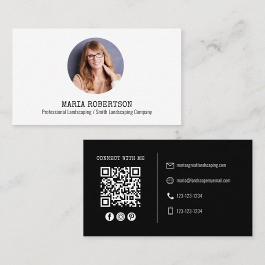 写真モダンミニマルQRコードソーシャルメディア 名刺 (正面/裏面)