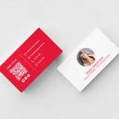 写真モダンミニマルQRコードSNSレッド 名刺