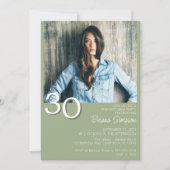 写真モダンミニマルSage Green 30th誕生日 招待状 (正面)
