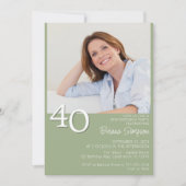 写真モダンミニマルSage Green 40th誕生日 招待状 (正面)
