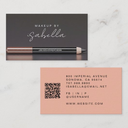 写真モダンメイクアップアーティストQRコード 名刺 (正面/裏面)