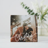 写真モダンメリークリスマススクリプトトレンディーカップル シーズンカード (スタンド正面)