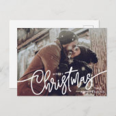 写真モダンメリークリスマススクリプトトレンディーカップル シーズンポストカード (正面/裏面)