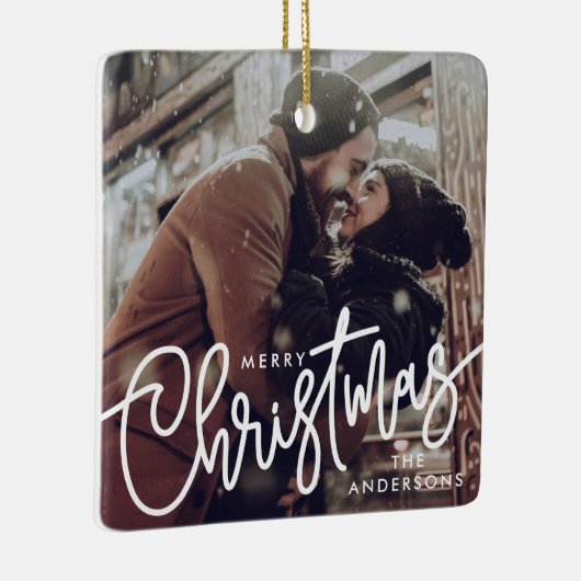 写真モダンメリークリスマススクリプトトレンディーカップル セラミックオーナメント (右)