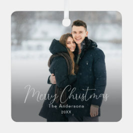 写真モダンメリークリスマスファミリー名 メタルオーナメント