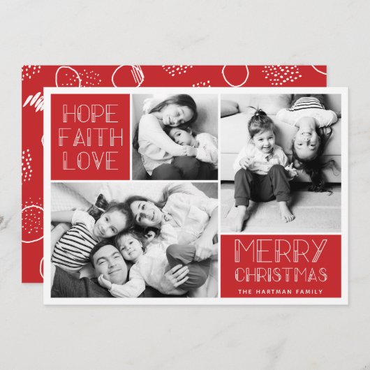 写真モダンメリーコラージュ |赤 | シーズンカード (正面/裏面)