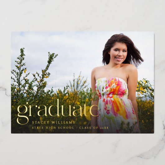 写真モダンモダン卒業発表H 箔招待状 (正面)