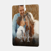 写真モダンモノグラム名クリスマス メタルオーナメント (正面左)