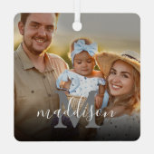 写真モダンモノグラム名クリスマス メタルオーナメント (裏面)