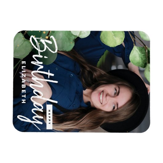 写真モダンユエレガントーカリ誕生日ギフト マグネット (横)