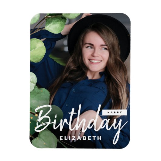 写真モダンユエレガントーカリ誕生日ギフト マグネット (縦)