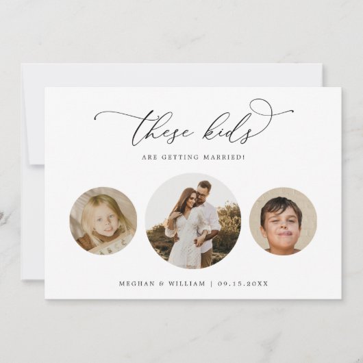 写真モダンユニークこれらの子供の結婚写真 セーブザデート (正面)
