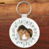写真モダンユーカリパーソナライズされた結婚ス キーホルダー (正面)
