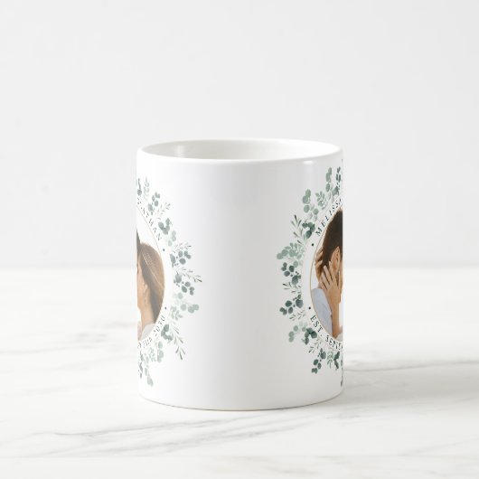 写真モダンユーカリパーソナライズされた結婚ス コーヒーマグカップ (中央)